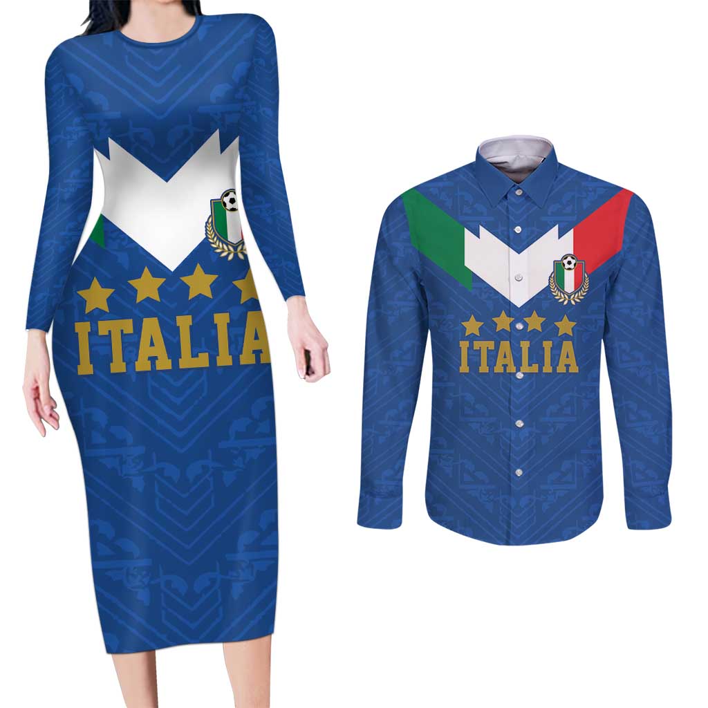 Custom Italy Football Couples Matching Long Sleeve Bodycon Dress and Long Sleeve Button Shirt Come On Gli Azzurri