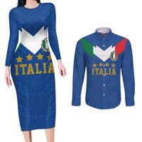 Custom Italy Football Couples Matching Long Sleeve Bodycon Dress and Long Sleeve Button Shirt Come On Gli Azzurri