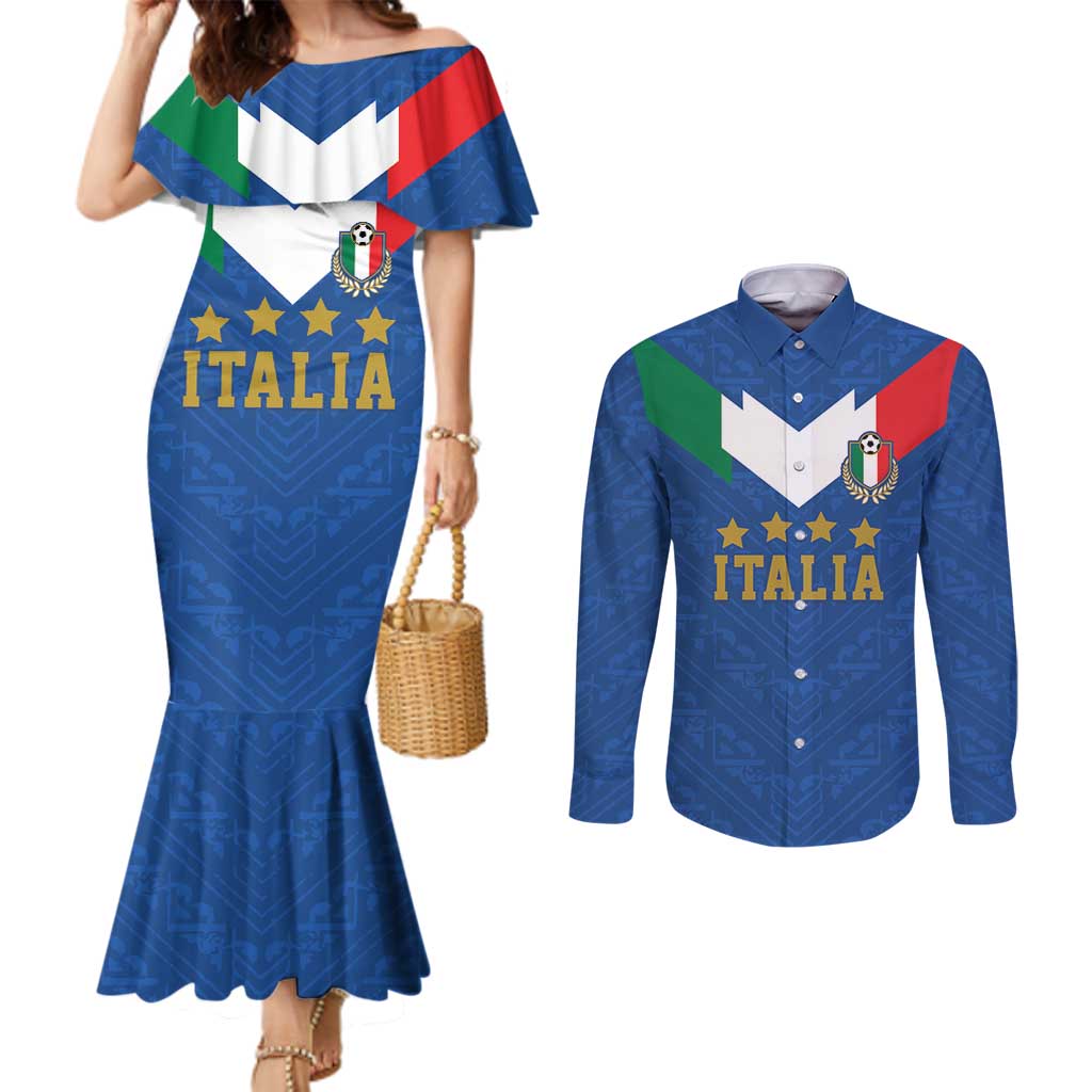 Custom Italy Football Couples Matching Mermaid Dress and Long Sleeve Button Shirt Come On Gli Azzurri