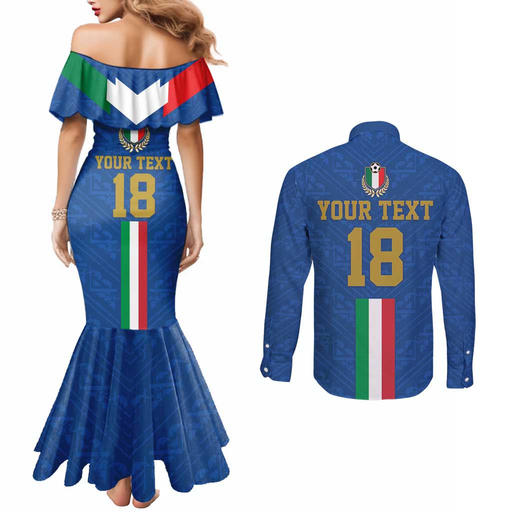 Custom Italy Football Couples Matching Mermaid Dress and Long Sleeve Button Shirt Come On Gli Azzurri