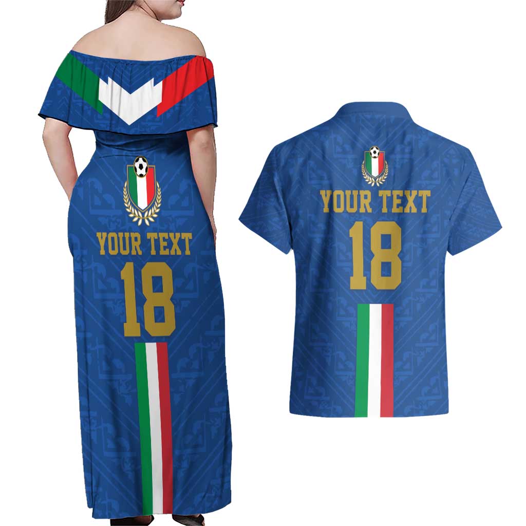 Custom Italy Football Couples Matching Off Shoulder Maxi Dress and Hawaiian Shirt Come On Gli Azzurri