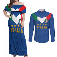 Custom Italy Football Couples Matching Off Shoulder Maxi Dress and Long Sleeve Button Shirt Come On Gli Azzurri