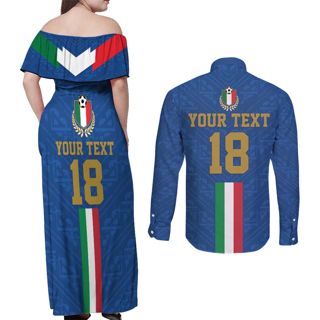 Custom Italy Football Couples Matching Off Shoulder Maxi Dress and Long Sleeve Button Shirt Come On Gli Azzurri