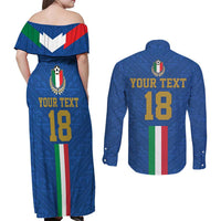 Custom Italy Football Couples Matching Off Shoulder Maxi Dress and Long Sleeve Button Shirt Come On Gli Azzurri