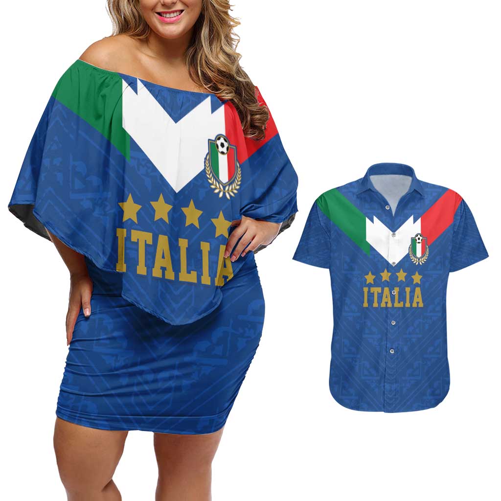 Custom Italy Football Couples Matching Off Shoulder Short Dress and Hawaiian Shirt Come On Gli Azzurri