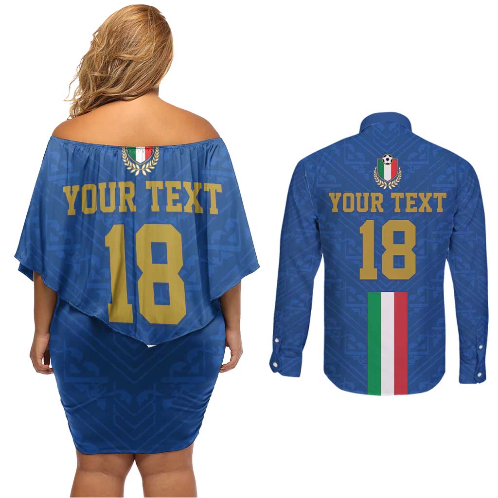 Custom Italy Football Couples Matching Off Shoulder Short Dress and Long Sleeve Button Shirt Come On Gli Azzurri