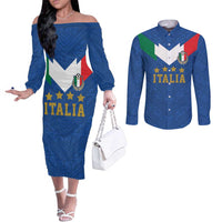 Custom Italy Football Couples Matching Off The Shoulder Long Sleeve Dress and Long Sleeve Button Shirt Come On Gli Azzurri