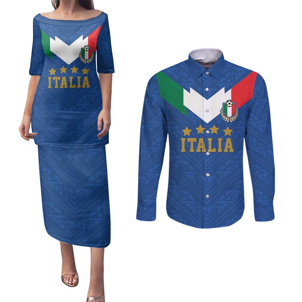 Custom Italy Football Couples Matching Puletasi and Long Sleeve Button Shirt Come On Gli Azzurri