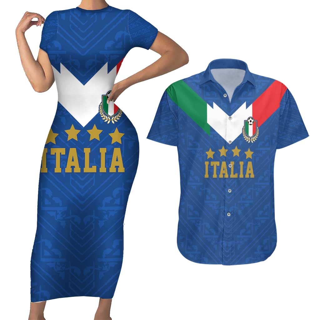 Custom Italy Football Couples Matching Short Sleeve Bodycon Dress and Hawaiian Shirt Come On Gli Azzurri