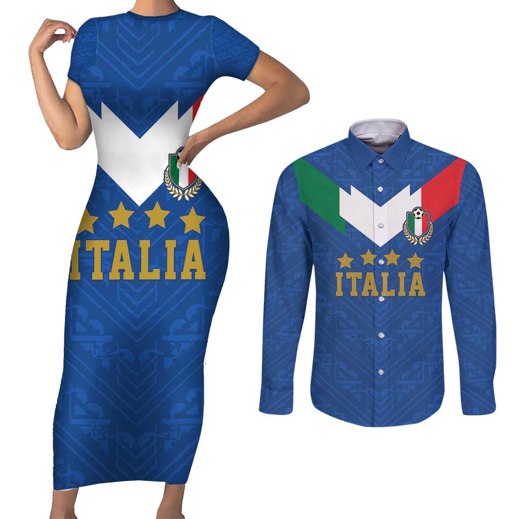 Custom Italy Football Couples Matching Short Sleeve Bodycon Dress and Long Sleeve Button Shirt Come On Gli Azzurri