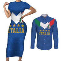 Custom Italy Football Couples Matching Short Sleeve Bodycon Dress and Long Sleeve Button Shirt Come On Gli Azzurri