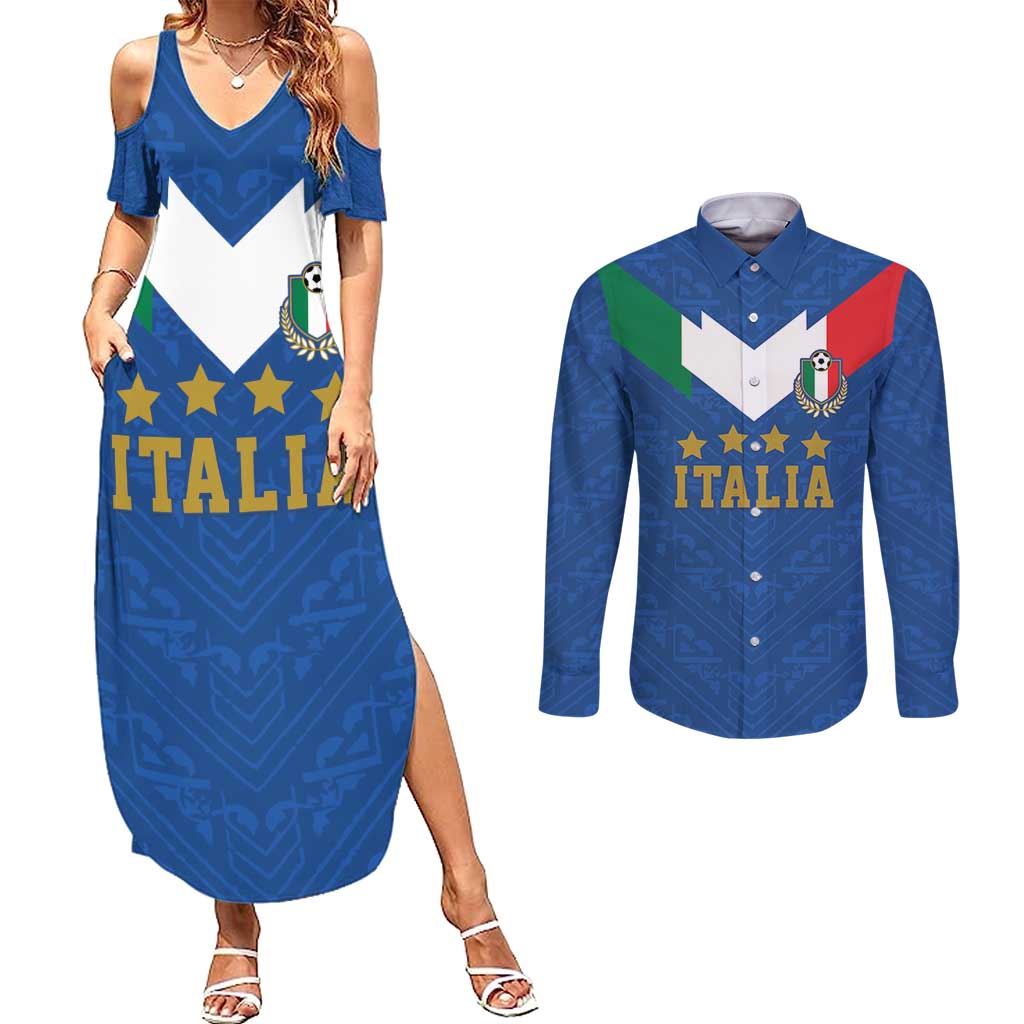 Custom Italy Football Couples Matching Summer Maxi Dress and Long Sleeve Button Shirt Come On Gli Azzurri