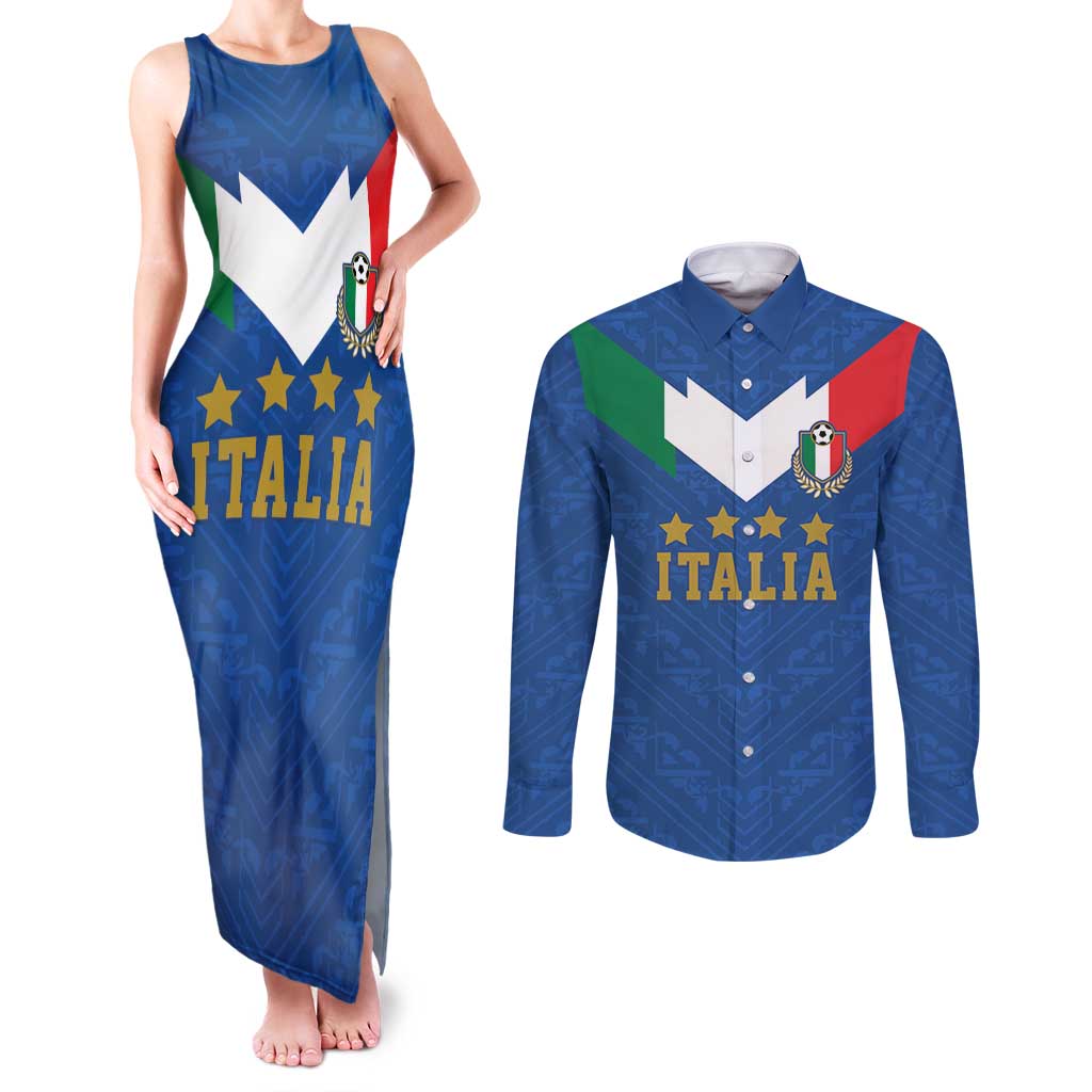 Custom Italy Football Couples Matching Tank Maxi Dress and Long Sleeve Button Shirt Come On Gli Azzurri