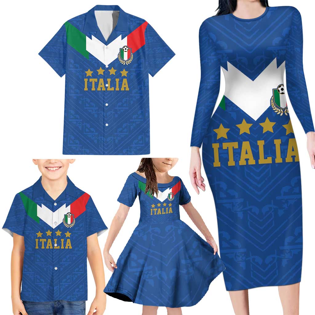 Custom Italy Football Family Matching Long Sleeve Bodycon Dress and Hawaiian Shirt Come On Gli Azzurri