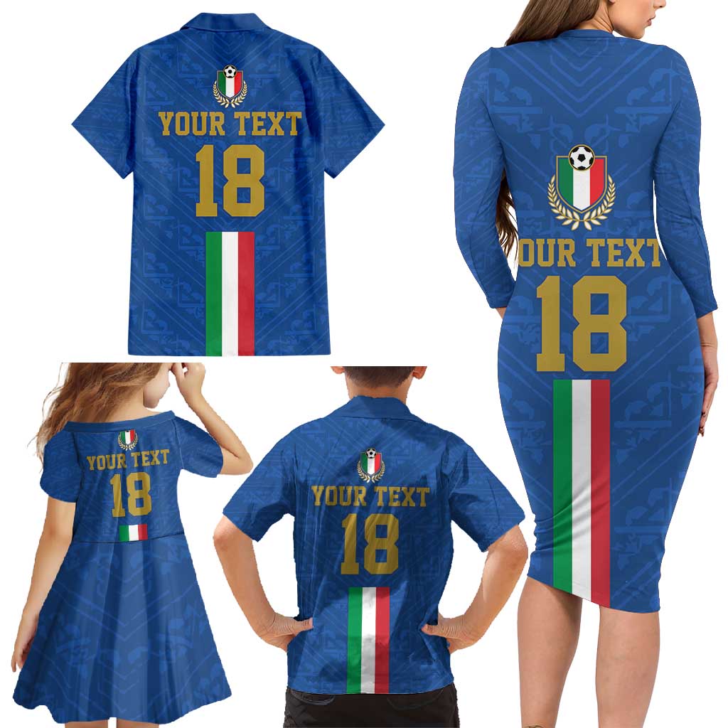 Custom Italy Football Family Matching Long Sleeve Bodycon Dress and Hawaiian Shirt Come On Gli Azzurri