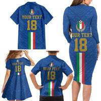 Custom Italy Football Family Matching Long Sleeve Bodycon Dress and Hawaiian Shirt Come On Gli Azzurri