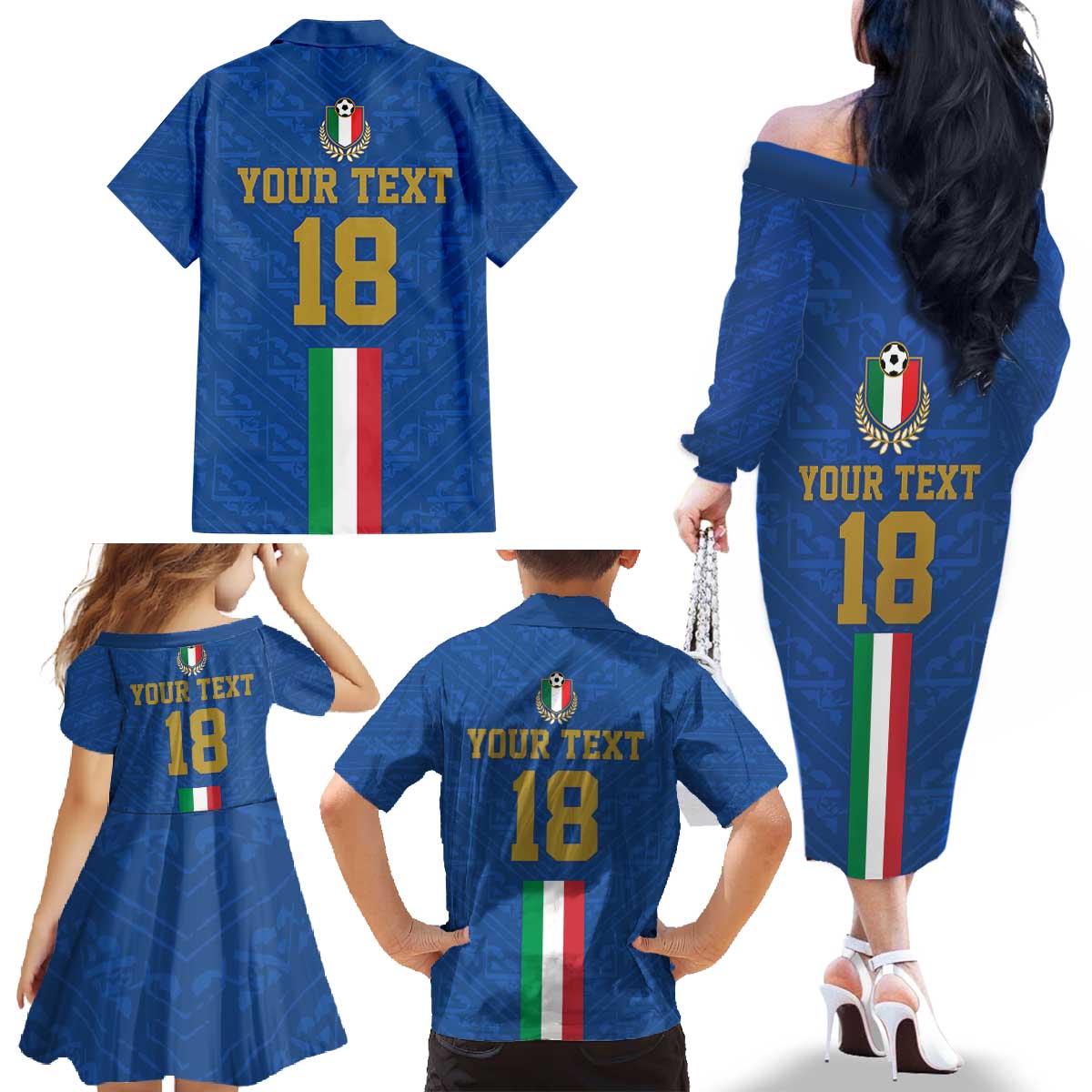 Custom Italy Football Family Matching Off The Shoulder Long Sleeve Dress and Hawaiian Shirt Come On Gli Azzurri