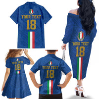Custom Italy Football Family Matching Off The Shoulder Long Sleeve Dress and Hawaiian Shirt Come On Gli Azzurri