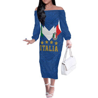 Custom Italy Football Family Matching Off The Shoulder Long Sleeve Dress and Hawaiian Shirt Come On Gli Azzurri