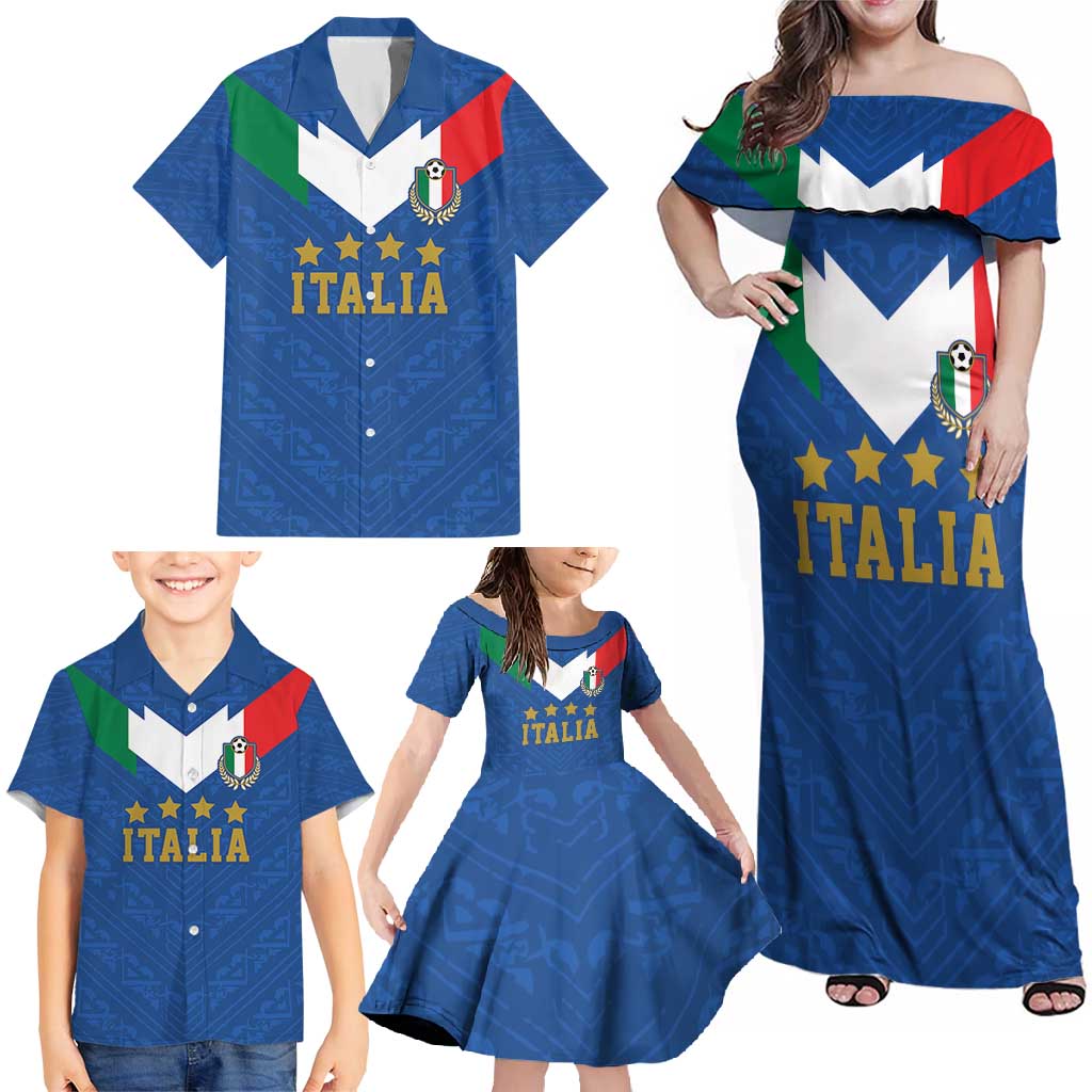 Custom Italy Football Family Matching Off Shoulder Maxi Dress and Hawaiian Shirt Come On Gli Azzurri