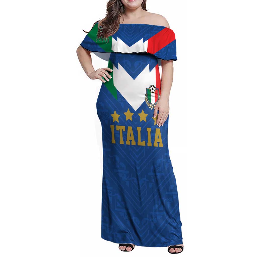 Custom Italy Football Family Matching Off Shoulder Maxi Dress and Hawaiian Shirt Come On Gli Azzurri
