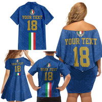 Custom Italy Football Family Matching Off Shoulder Short Dress and Hawaiian Shirt Come On Gli Azzurri