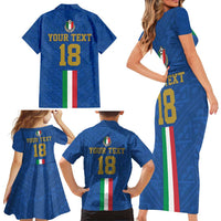 Custom Italy Football Family Matching Short Sleeve Bodycon Dress and Hawaiian Shirt Come On Gli Azzurri