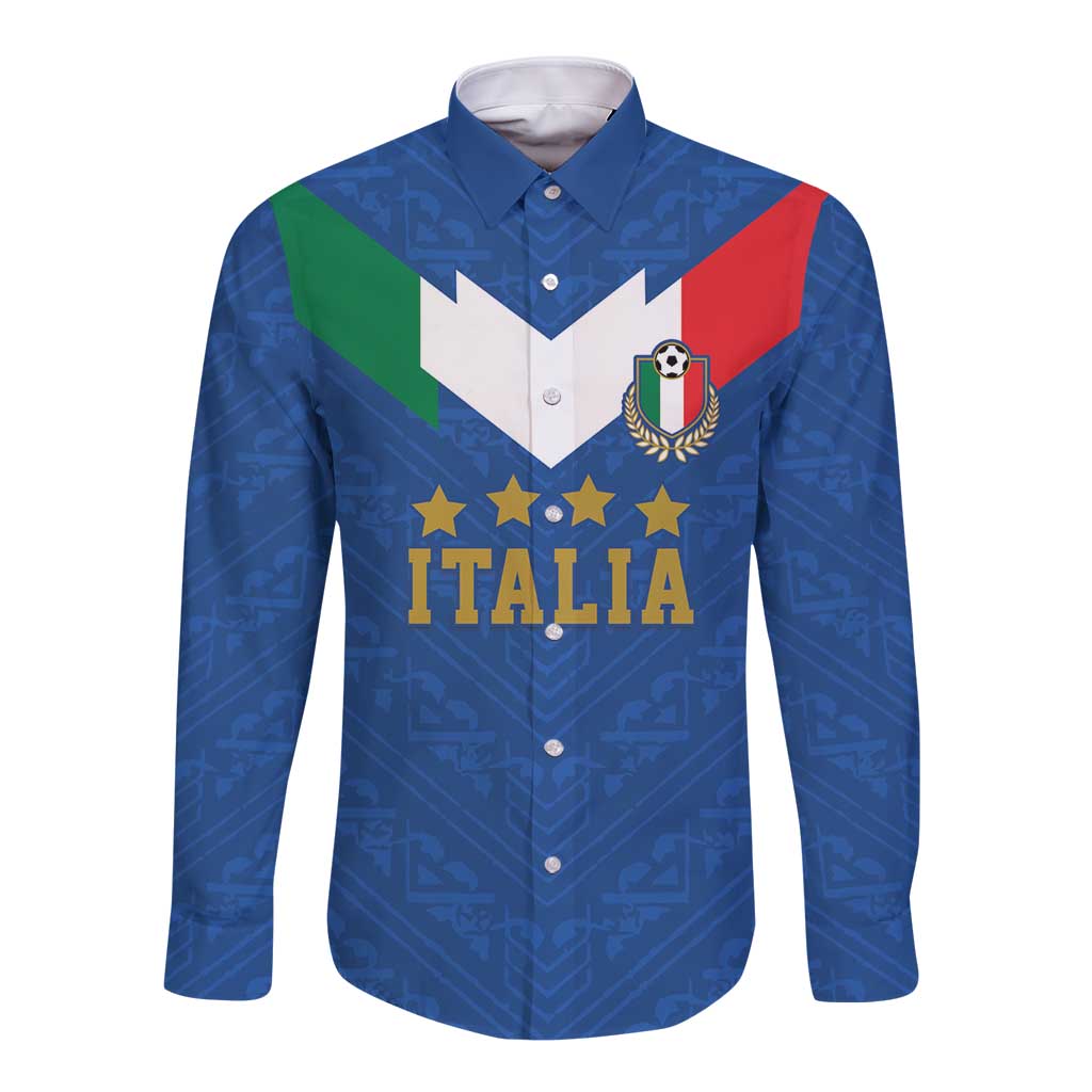 Custom Italy Football Long Sleeve Button Shirt Come On Gli Azzurri