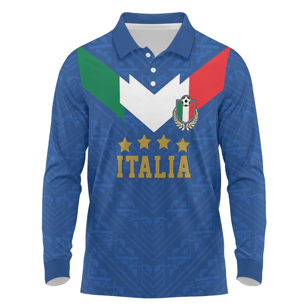 Custom Italy Football Long Sleeve Polo Shirt Come On Gli Azzurri