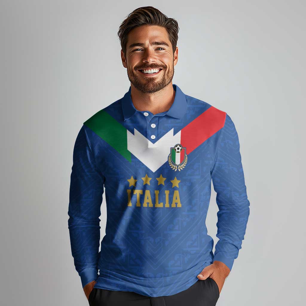 Custom Italy Football Long Sleeve Polo Shirt Come On Gli Azzurri