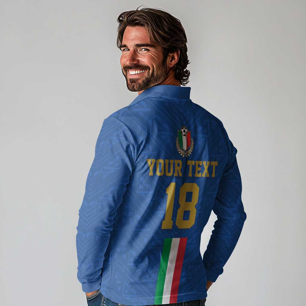 Custom Italy Football Long Sleeve Polo Shirt Come On Gli Azzurri