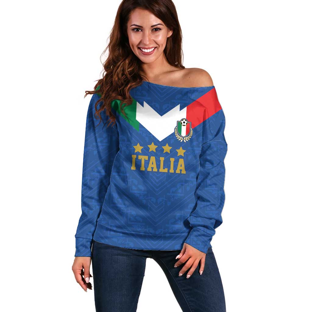 Custom Italy Football Off Shoulder Sweater Come On Gli Azzurri