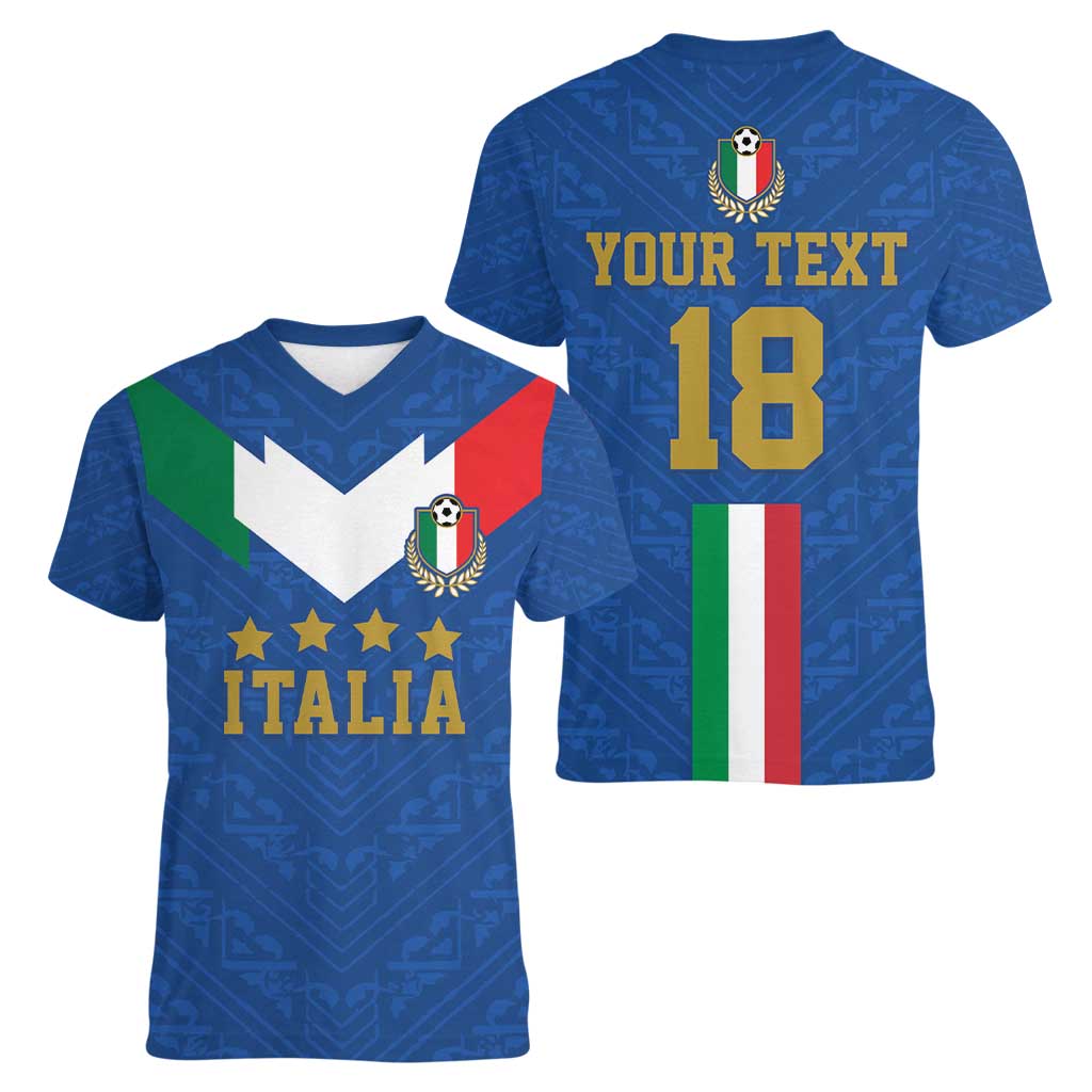Custom Italy Football Women V-Neck T-Shirt Come On Gli Azzurri