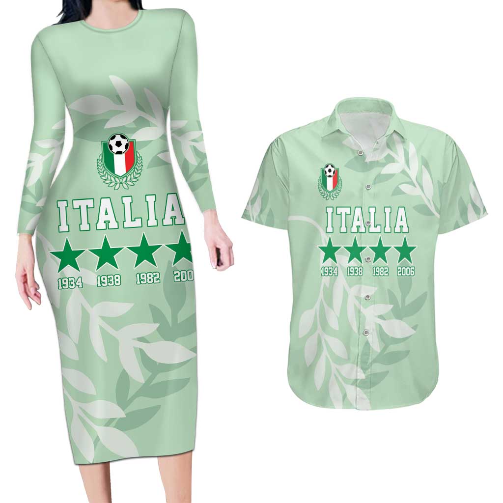 Custom Italy Football Couples Matching Long Sleeve Bodycon Dress and Hawaiian Shirt Nazionale di calcio dell'Italia
