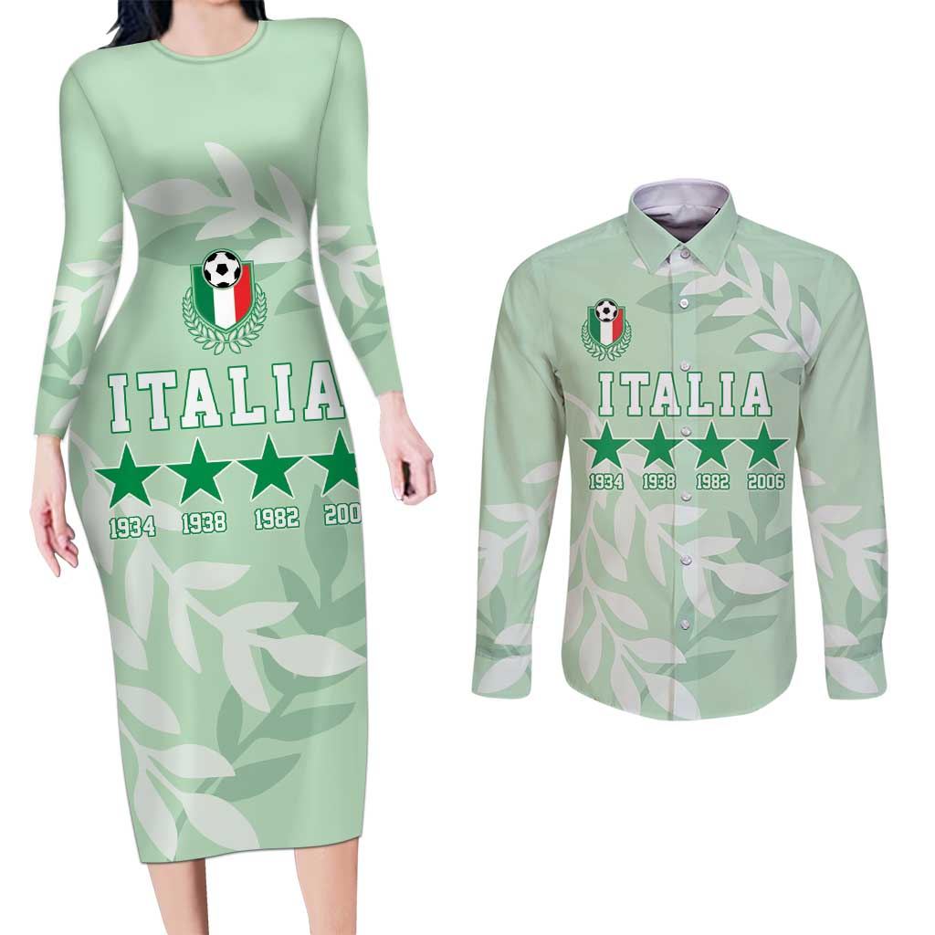 Custom Italy Football Couples Matching Long Sleeve Bodycon Dress and Long Sleeve Button Shirt Nazionale di calcio dell'Italia