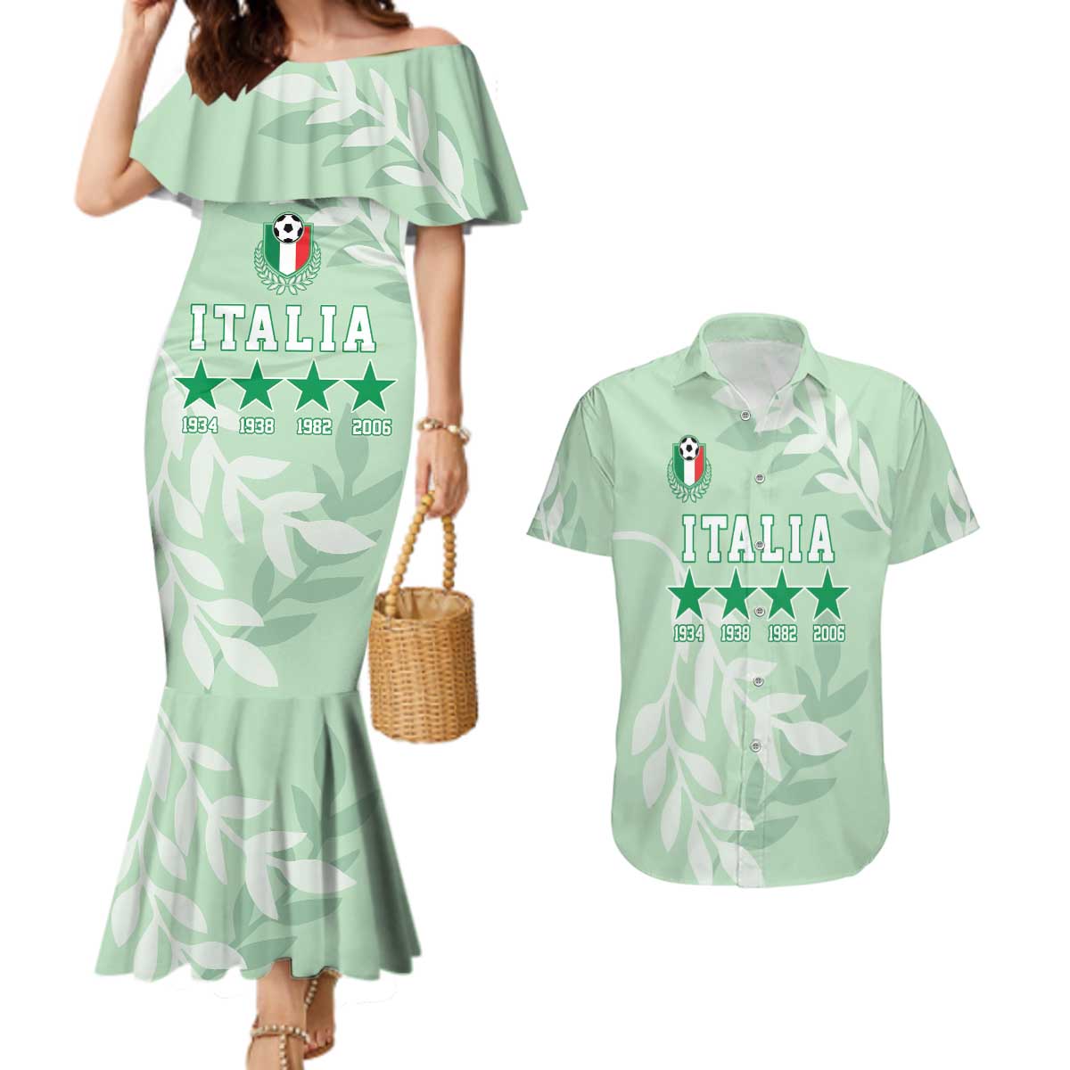 Custom Italy Football Couples Matching Mermaid Dress and Hawaiian Shirt Nazionale di calcio dell'Italia