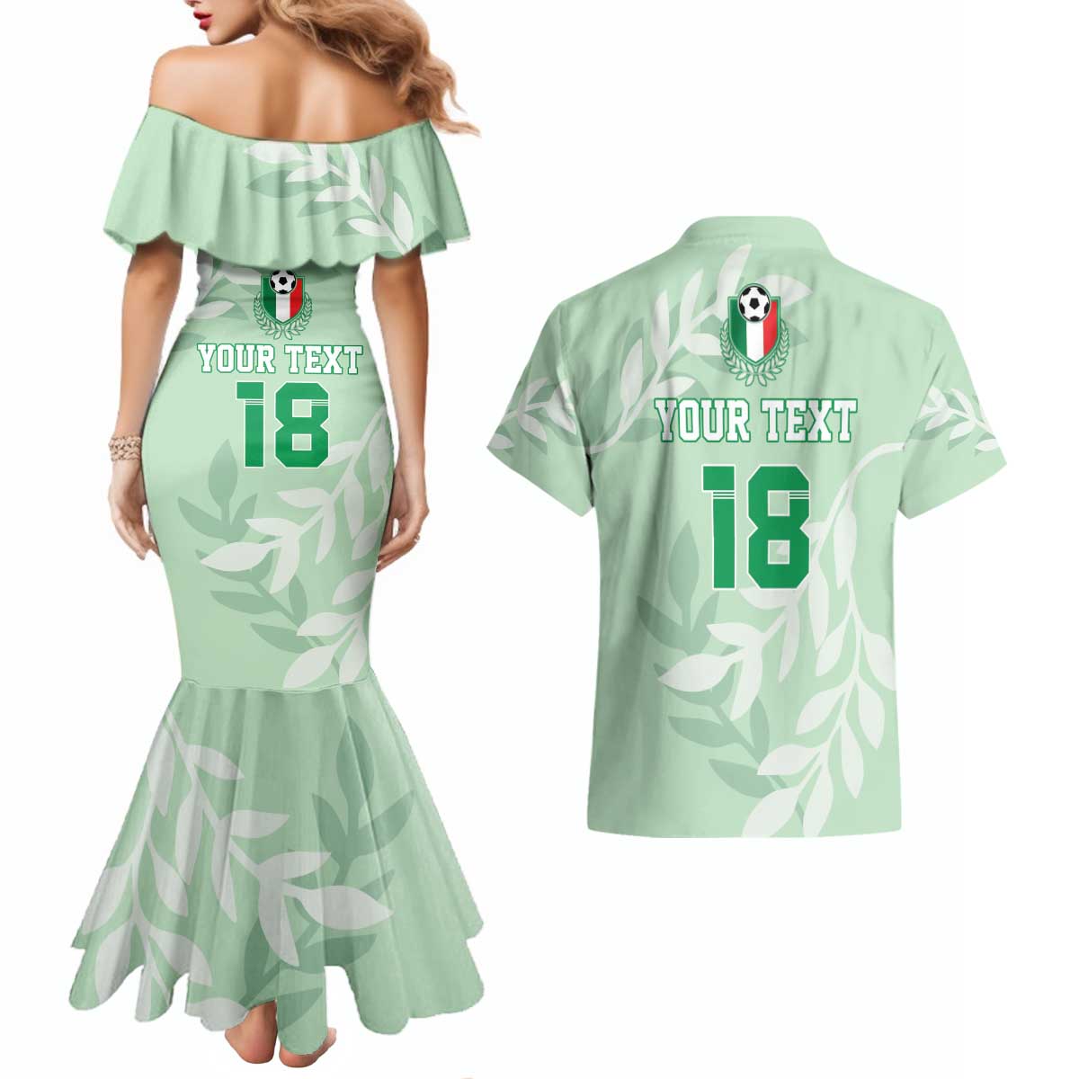 Custom Italy Football Couples Matching Mermaid Dress and Hawaiian Shirt Nazionale di calcio dell'Italia