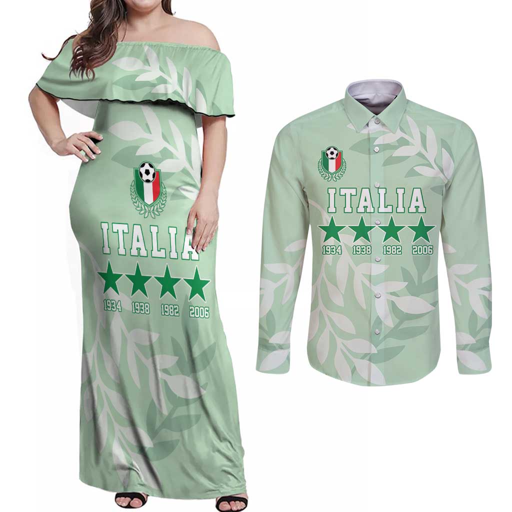 Custom Italy Football Couples Matching Off Shoulder Maxi Dress and Long Sleeve Button Shirt Nazionale di calcio dell'Italia