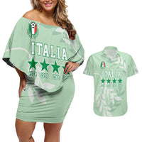 Custom Italy Football Couples Matching Off Shoulder Short Dress and Hawaiian Shirt Nazionale di calcio dell'Italia