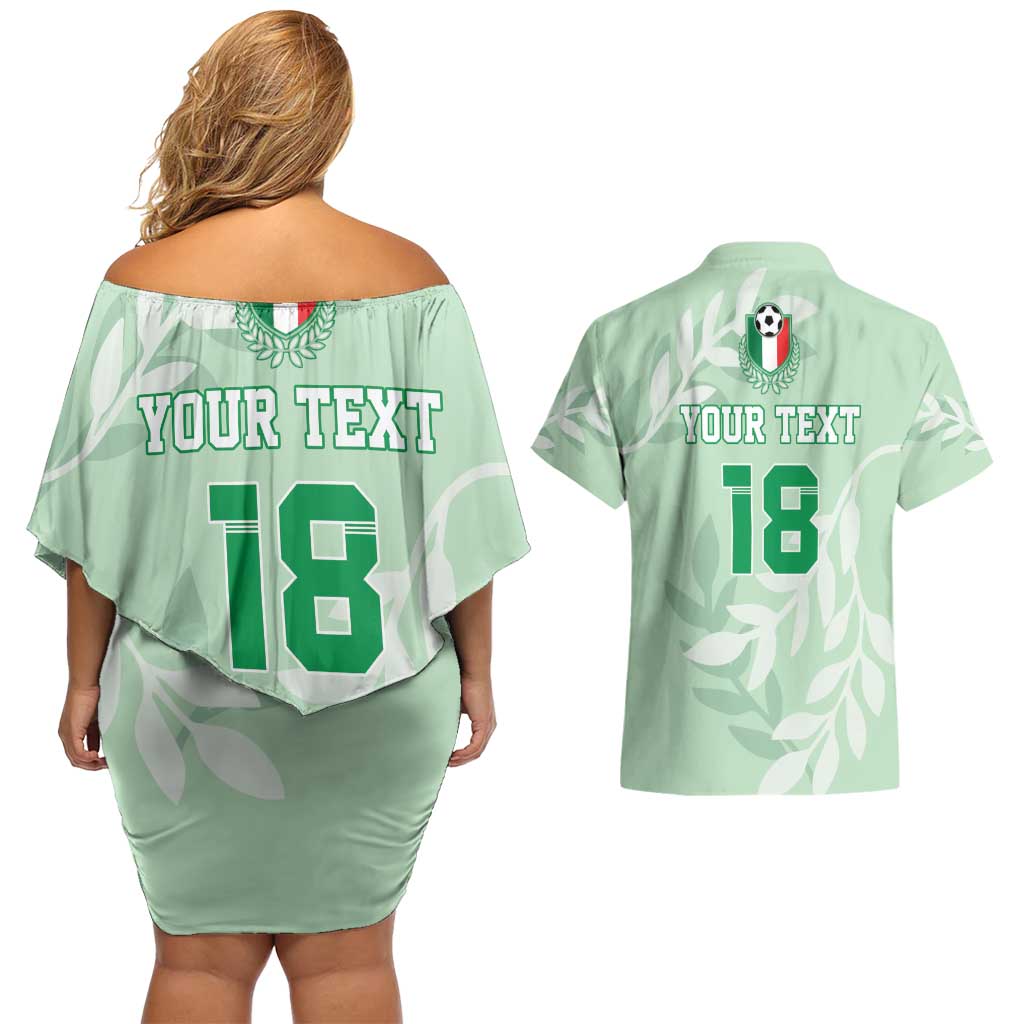 Custom Italy Football Couples Matching Off Shoulder Short Dress and Hawaiian Shirt Nazionale di calcio dell'Italia
