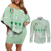 Custom Italy Football Couples Matching Off Shoulder Short Dress and Long Sleeve Button Shirt Nazionale di calcio dell'Italia
