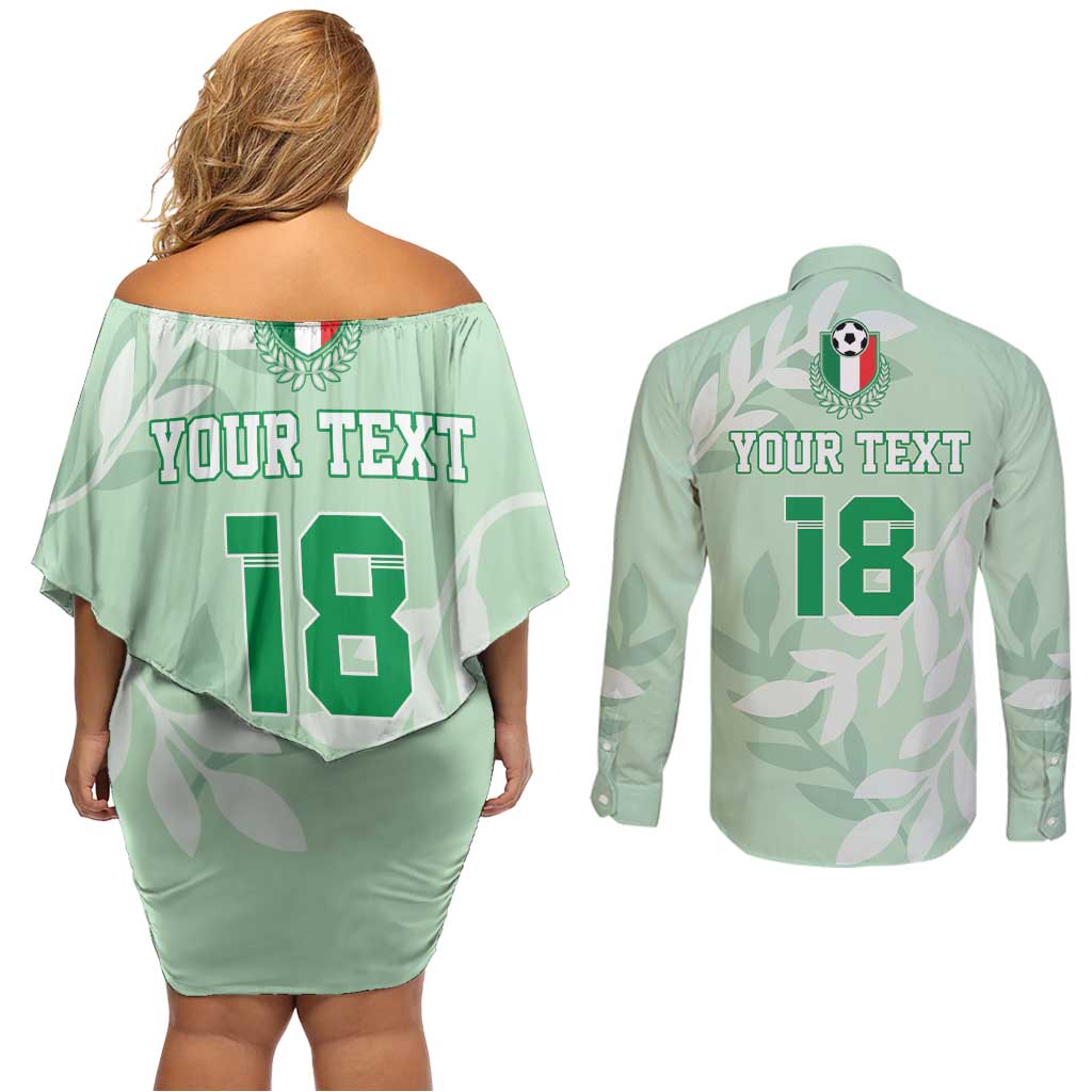 Custom Italy Football Couples Matching Off Shoulder Short Dress and Long Sleeve Button Shirt Nazionale di calcio dell'Italia