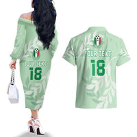 Custom Italy Football Couples Matching Off The Shoulder Long Sleeve Dress and Hawaiian Shirt Nazionale di calcio dell'Italia