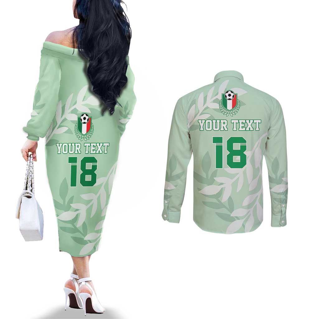Custom Italy Football Couples Matching Off The Shoulder Long Sleeve Dress and Long Sleeve Button Shirt Nazionale di calcio dell'Italia
