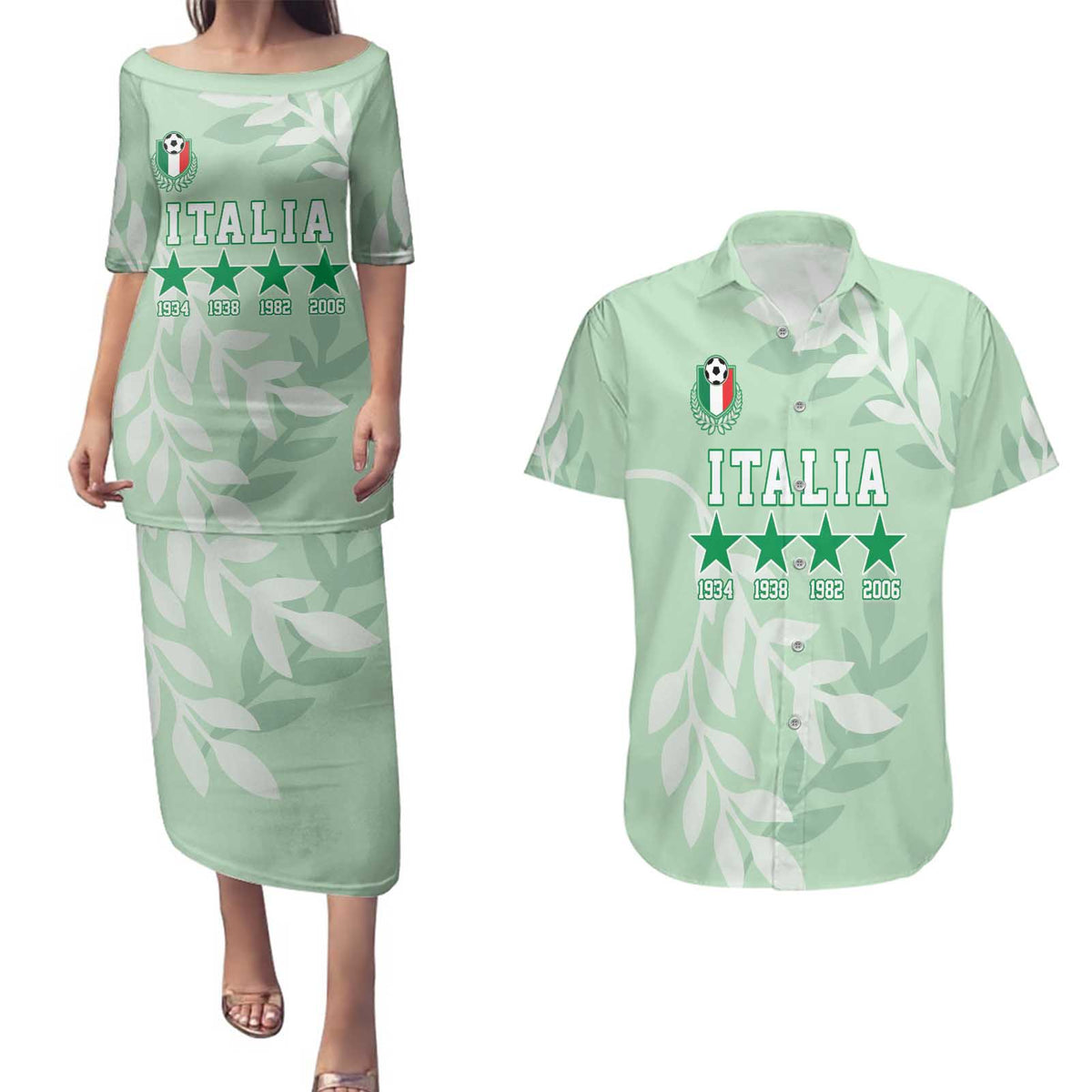 Custom Italy Football Couples Matching Puletasi and Hawaiian Shirt Nazionale di calcio dell'Italia