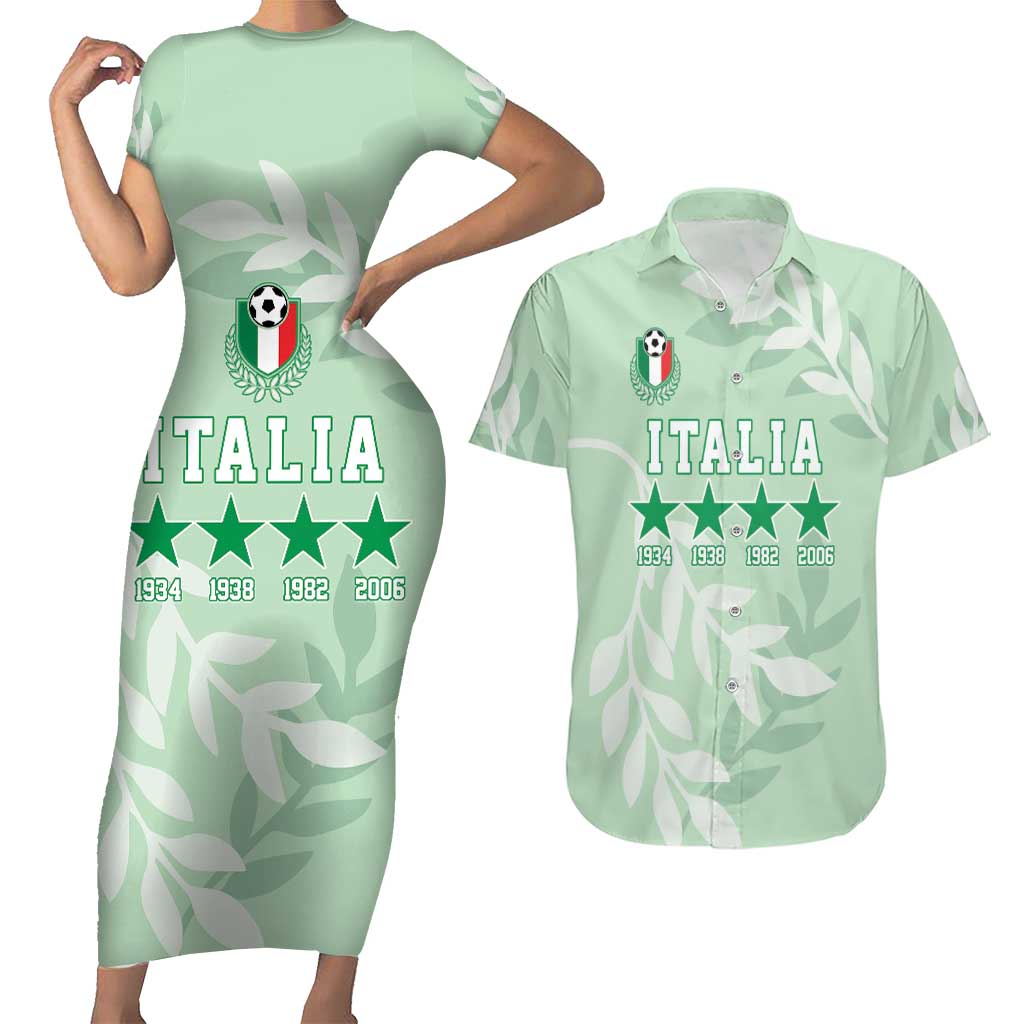 Custom Italy Football Couples Matching Short Sleeve Bodycon Dress and Hawaiian Shirt Nazionale di calcio dell'Italia