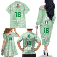 Custom Italy Football Family Matching Off The Shoulder Long Sleeve Dress and Hawaiian Shirt Nazionale di calcio dell'Italia