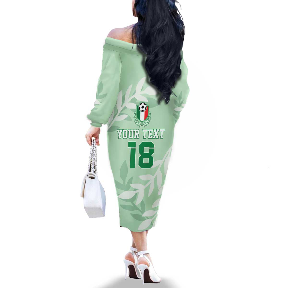 Custom Italy Football Family Matching Off The Shoulder Long Sleeve Dress and Hawaiian Shirt Nazionale di calcio dell'Italia