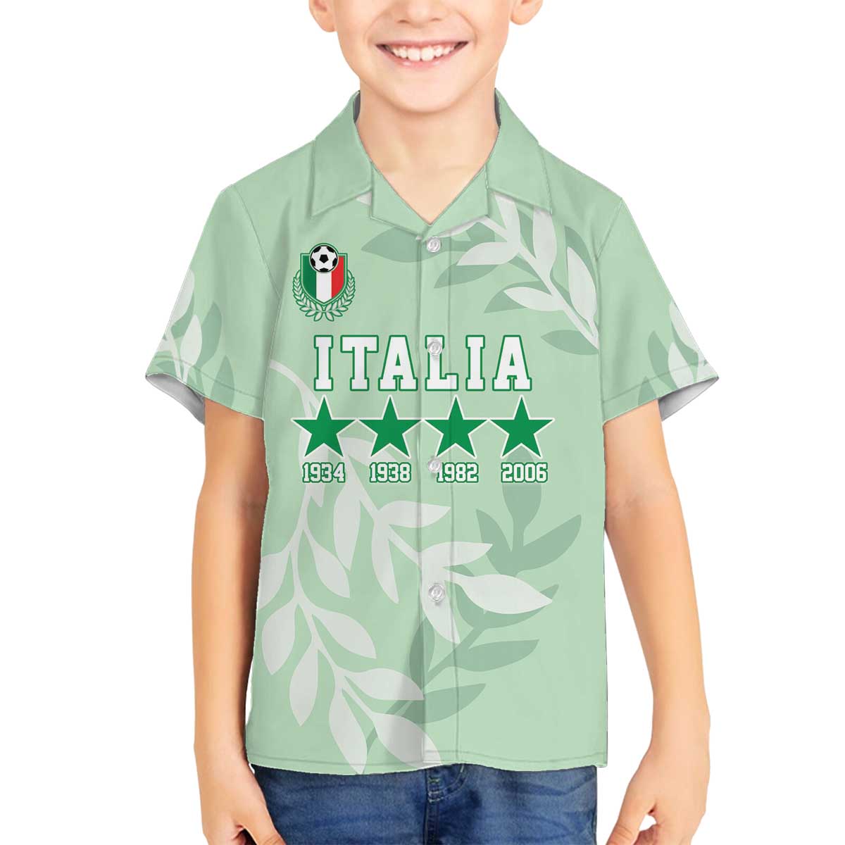 Custom Italy Football Family Matching Off The Shoulder Long Sleeve Dress and Hawaiian Shirt Nazionale di calcio dell'Italia