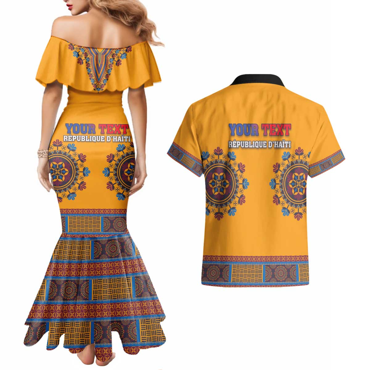 Personalized Haiti Dashiki Couples Matching Mermaid Dress and Hawaiian Shirt - Wonder Print Shop